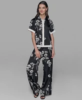Karl Lagerfeld Paris Petite Short-Sleeve Multi-Print Camp Shirt