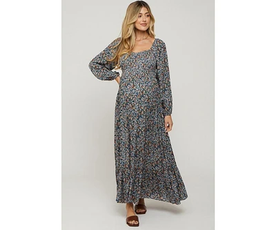 Pinkblush Maternity Navy Floral Long Sleeve Maxi Dress