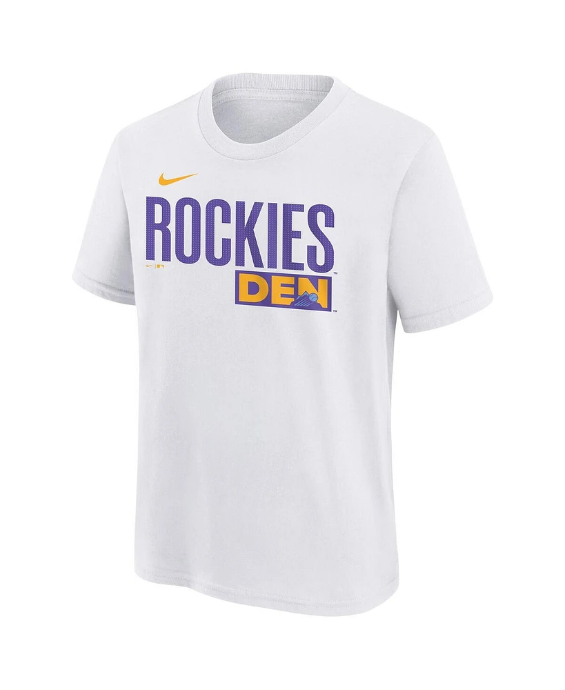 Nike Big Boys and Girls White Colorado Rockies 2025 City Connect Wordmark T-Shirt