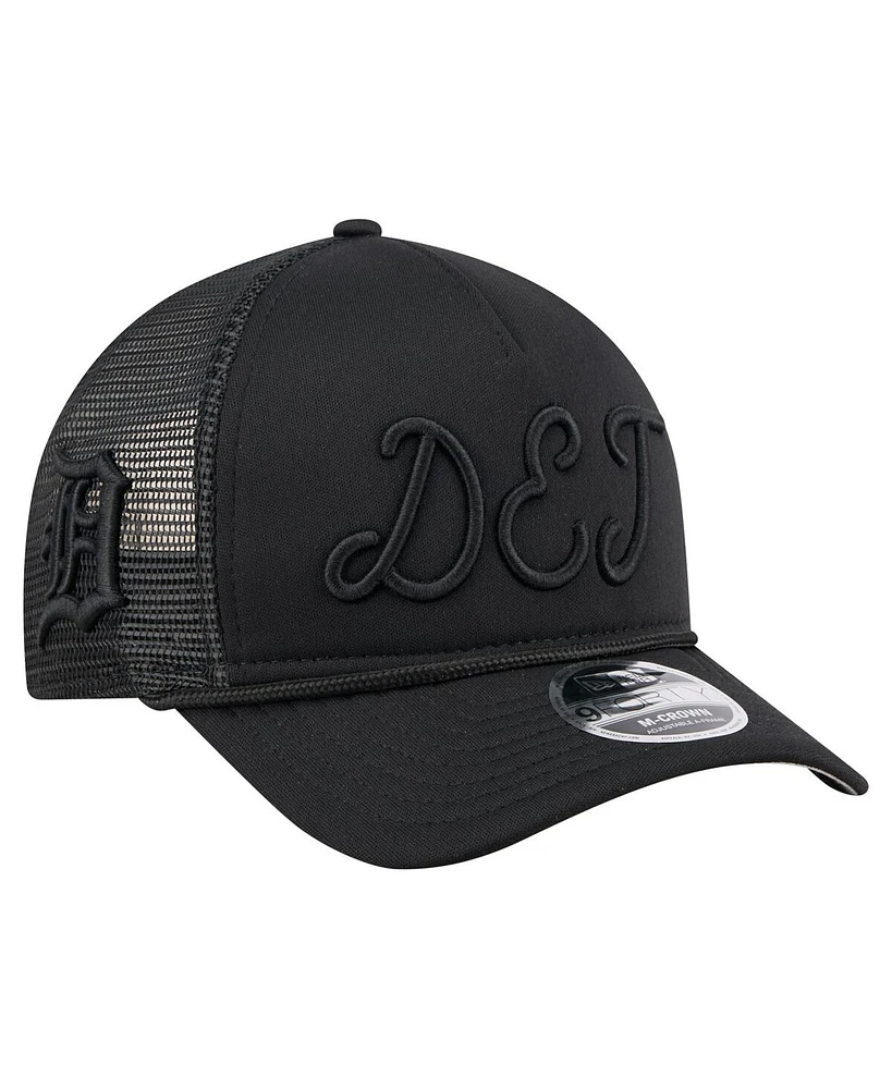 New Era Men's Black Detroit Tigers City Initial 9FORTY A-Frame M-Crown Adjustable Trucker Hat