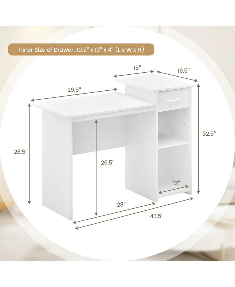 Computer Desk with Drawer Modern Laptop Pc Desk with Adjustable Shelf and Cable Hole
