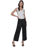 Karl Lagerfeld Paris Women's Stitch-Trimmed Cropped Pants