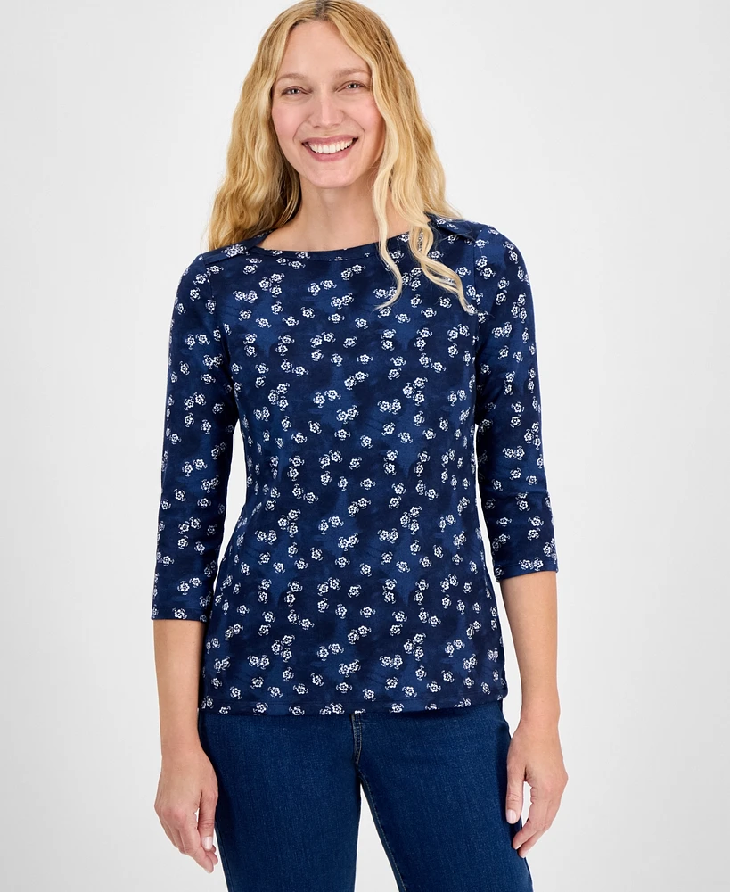 Style & Co Petite Spotty Airy Floral-Print Pima Cotton Top, Exclusively at Macy's