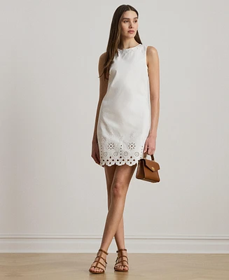 Lauren Ralph Lauren Women's Eyelet Denim Sleeveless Shift Dress