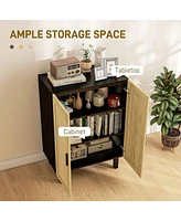 Sideboard Buffet Cabinet, Kitchen Cabinet, Coffee Bar Cabinet with 2 Rattan Doors and Adjustable Shelves