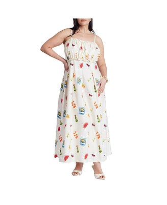 Eloquii Women's Shirred Bodice Ruffle Maxi Dress