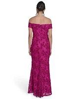 Jessica Howard Petite Soutache Floral Lace Off-the-shoulder Gown