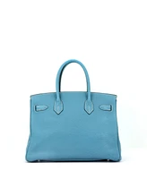 Pre-Owned Hermes Birkin 30 Handbag Blue Togo with Palladium Hardware