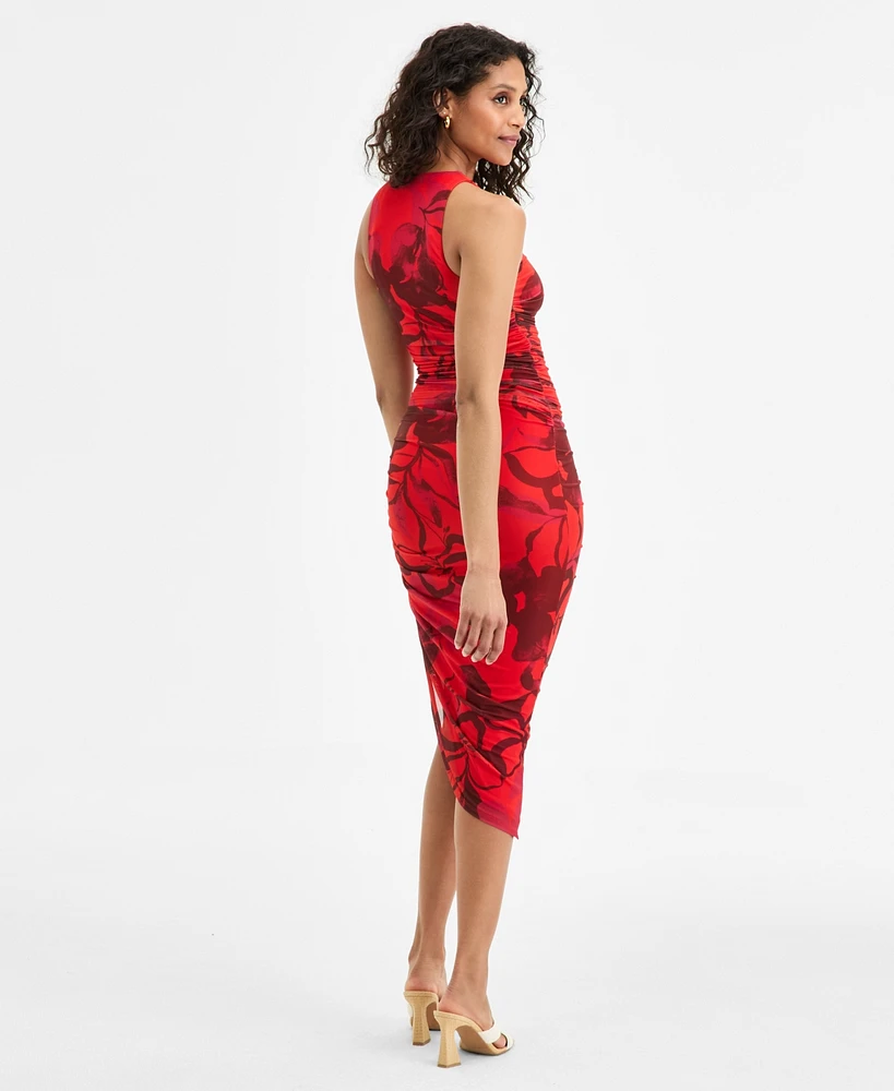 Bar Iii Women's Printed Ruched Mesh Midi Dress, Exclusively at Macy's