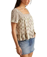 Lucky Brand Women's Block Print Button-Front Top