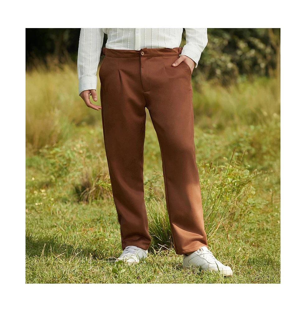 Campus Sutra Men's Chocolate Brown Tailored Suede Trousers