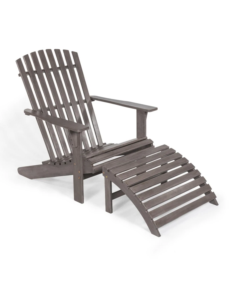 Saranac 2-Piece Traditional Rustic Acacia Wood Adirondack Chair with Detachable Ottoman, Cashmere Blue
