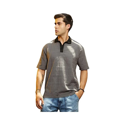 Campus Sutra Men's Moon Grey & Onyx Black Contrast Grid Polo T-Shirt
