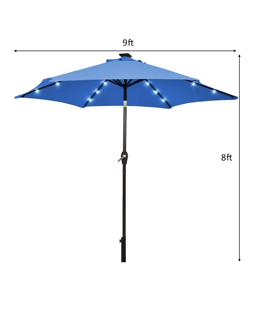 9 Feet Solar Led Lighted Patio Market Umbrella with Tilt Adjustment without Base