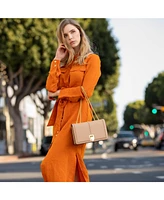 Susu Beige Leather Shoulder Bag Medium Size Crossbody Purse for Women Tan Handbag with Gold Chain Strap