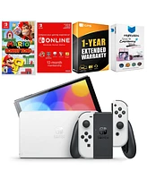 Nintendo Switch White Oled Console with Mario vs. Donkey Kong, Nso 12 Month Family Membership, MightySkins Console and Controller Skin Voucher