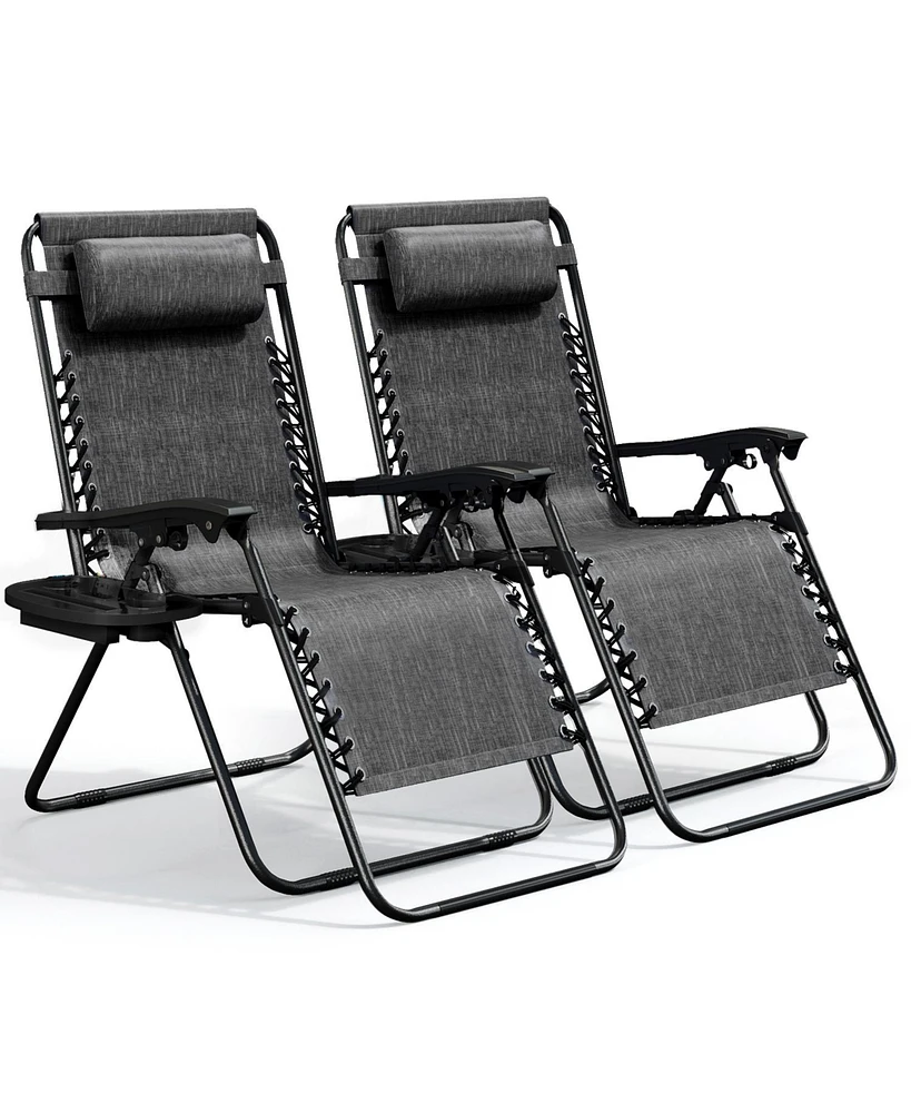 Outdoor Patio Zero Gravity Chairs Set of 2 - Reclining Lounge with Pillows & Cup Holders