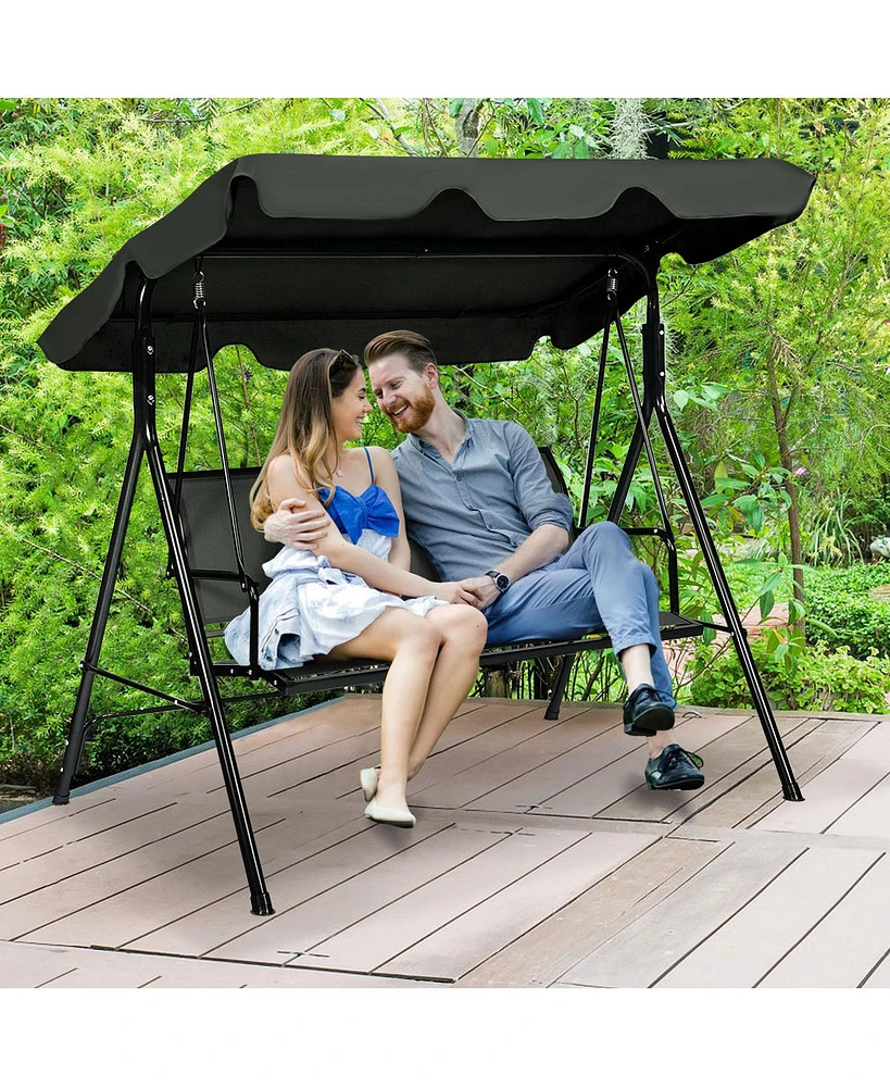 Gymax Outdoor Porch Swing Canopy Patio Swing Chair 3 Person Canopy Hammock