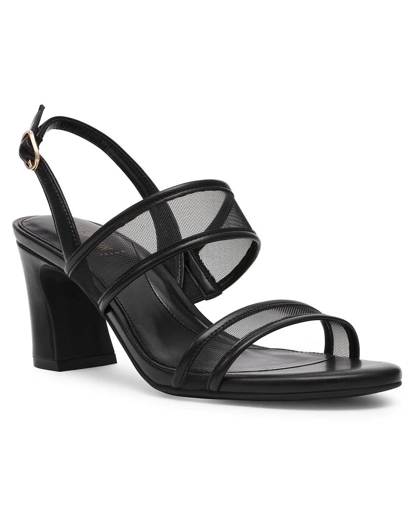 Anne Klein Women's Rhonda Mesh Band Block Heel Dress Sandals