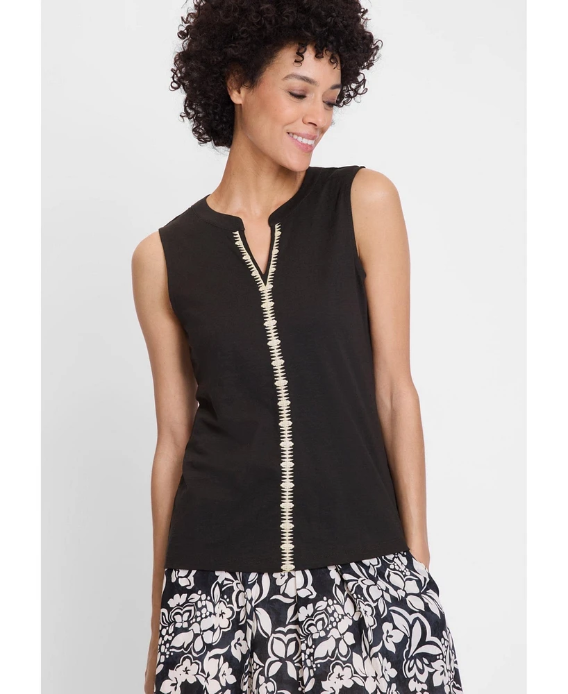 Olsen Women's Sleeveless Embroidered Detail Top