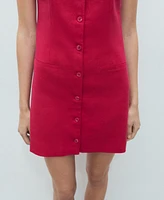 Mango Women's Short Button-Down Linen-Blend Dress