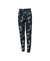 Concepts Sport Women's Black Las Vegas Raiders Breakthrough Allover Print Knit Sleep Leggings