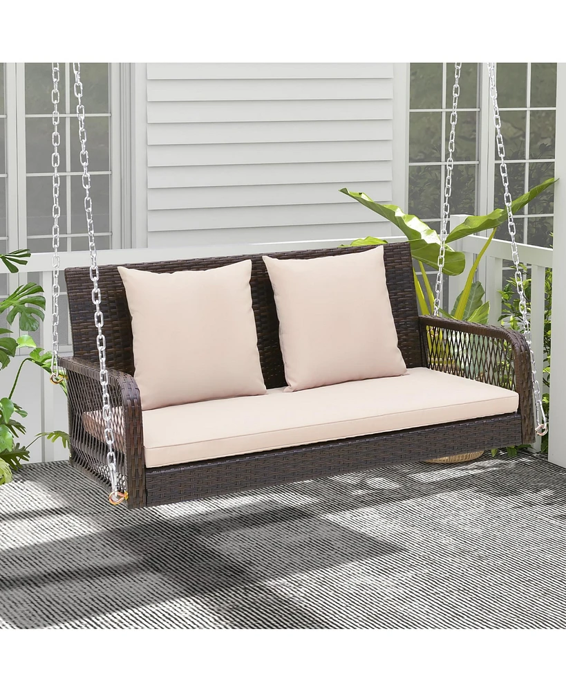 Gymax Wicker Outdoor Porch Swing 800 Lbs Capacity Outdoor Swing Bench w/ Hanging Chains