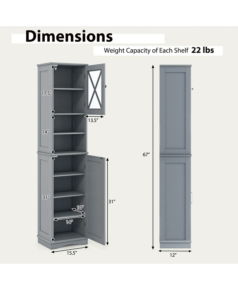 Tall Freestanding Bathroom Storage Cabinet with 5 Adjustable Shelves