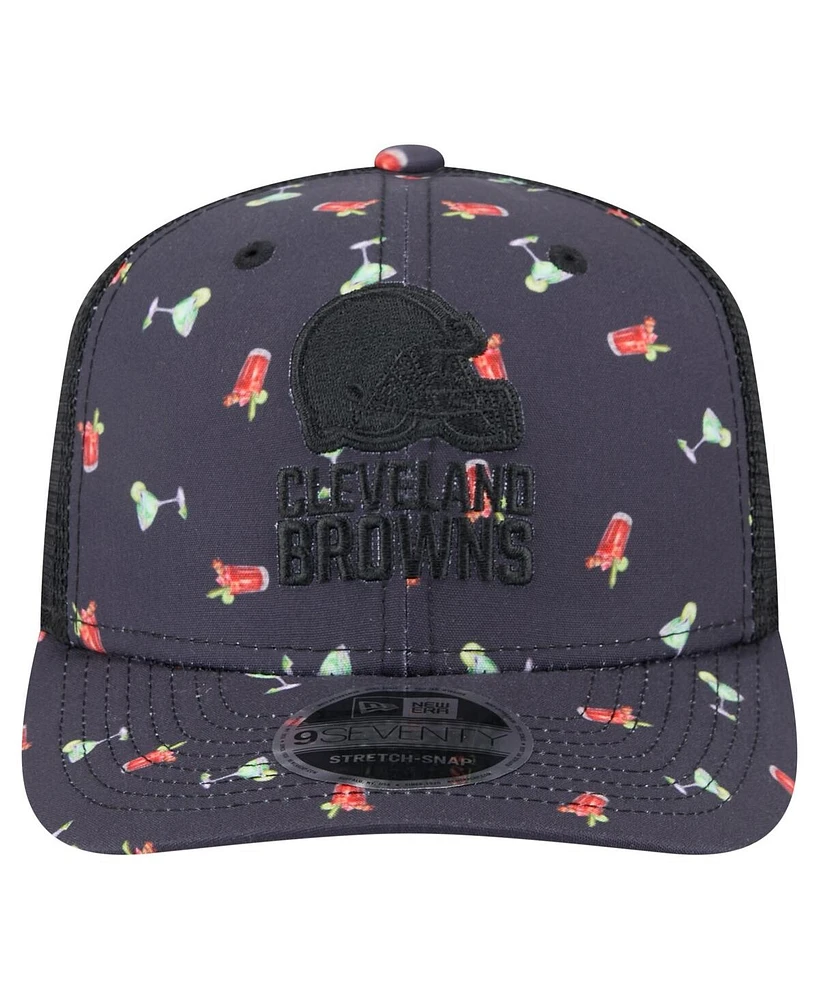 New Era Men's Navy/Black Cleveland Browns Adventure Drinks Pattern 9SEVENTY Stretch-Snap Hat