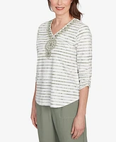Alfred Dunner Women's Copper Canyon Textured Medallion Neckline Top