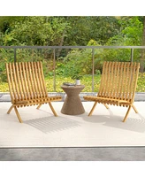 Folding Outdoor Lounge Chair with Slatted Seat and Backrest