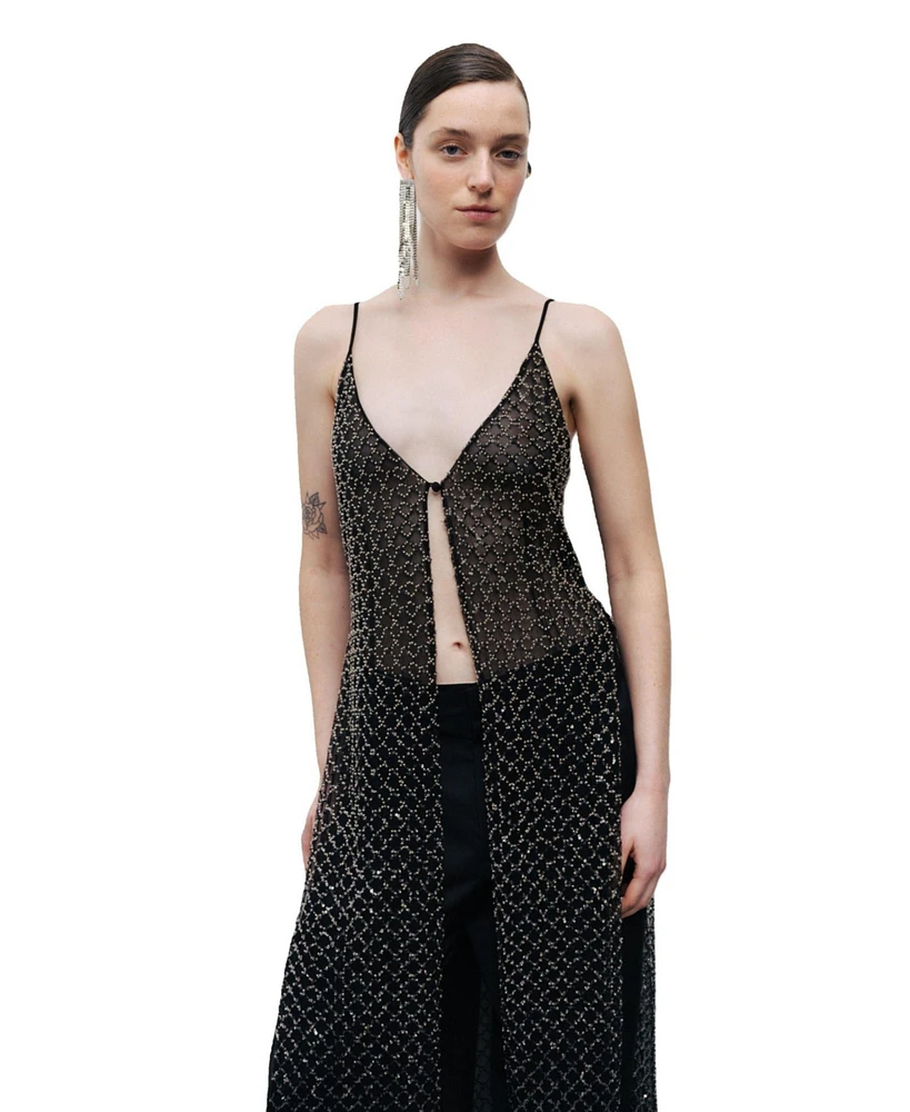 Nocturne Women's Beaded Embroidered Maxi Vest