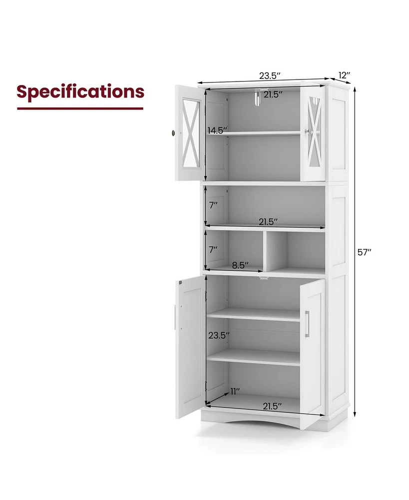 Tall Floor-Standing Bathroom Cabinet with 3 Cubes and Clear Acrylic Doors