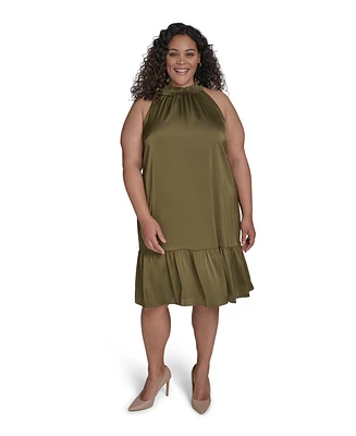 Vince Camuto Plus Satin Mock-Neck A-Line Dress