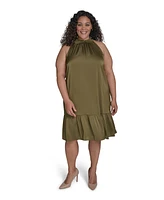 Vince Camuto Plus Satin Mock-Neck A-Line Dress