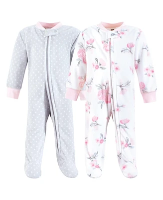 Hudson Baby Girls Fleece Zipper Sleep and Play 2pk, Christmas Unicorn, 6-9 Months