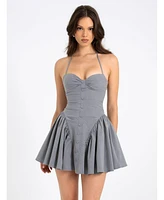Miss Circle Women Melody Gray Stripe Halter Drop Waist Mini Dress