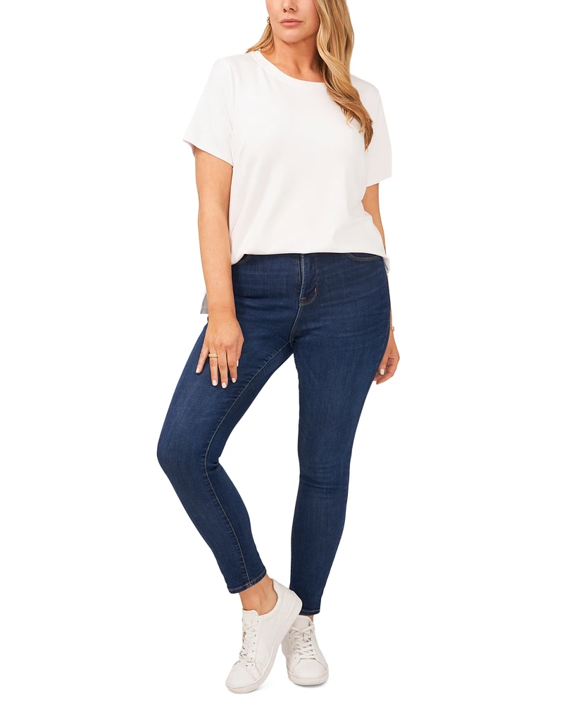 Vince Camuto Plus Crewneck Polished Short-Sleeve Knit Top