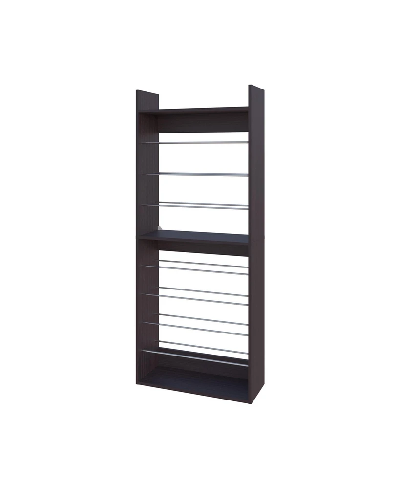 Oak Springs Tall Open Shoe Rack with Metal Rails and Multi-Tier Shelves, Wengue