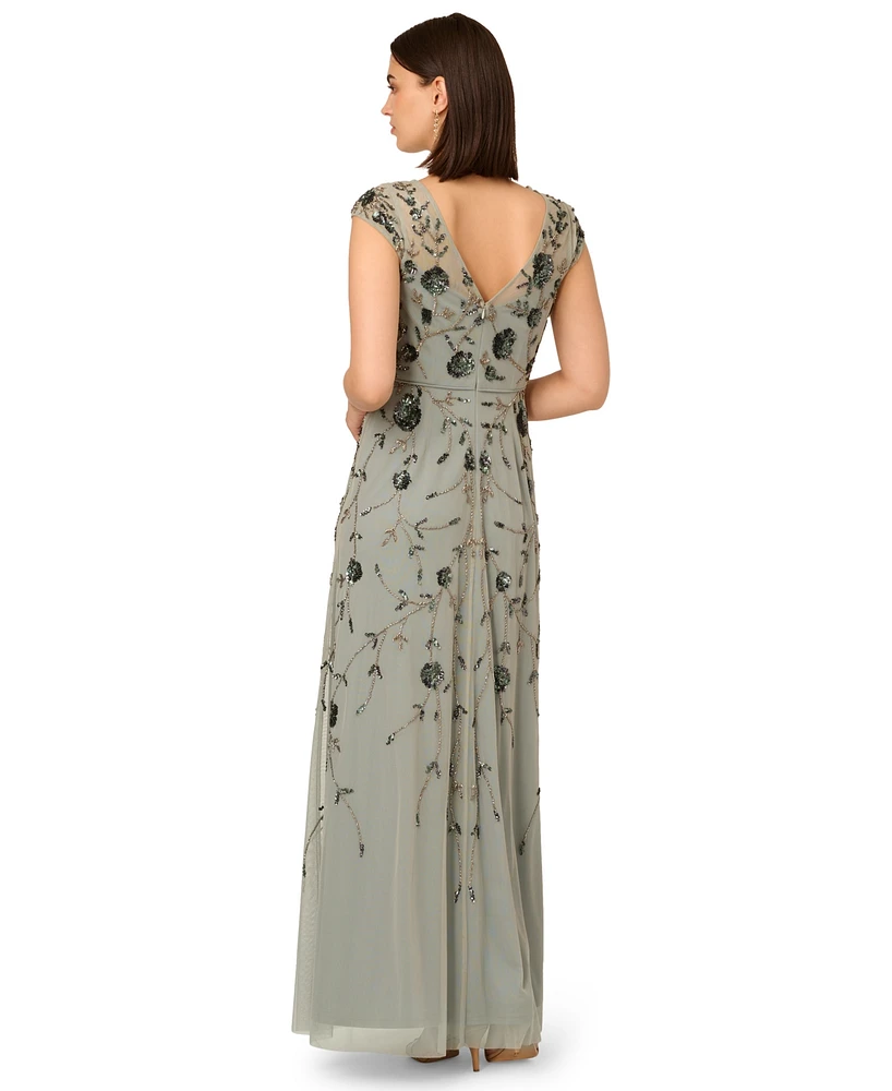Adrianna Papell Women's V-Neck Beaded Mesh Dress
