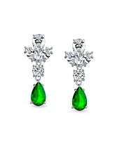 Bling Jewelry Green Teardrop Marquise Leaf Cz Cubic Zirconia Statement Dangle Earrings Silver Plated
