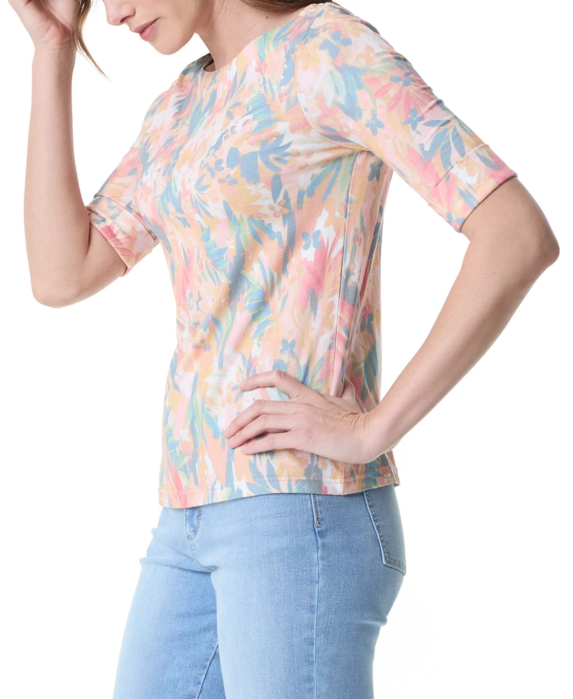 Gloria Vanderbilt Women's Alanis Printed Cuffed-Sleeve T-Shirt