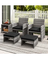 Slickblue 2 Pieces Patio Pe Rattan Ottomans with Soft Zippered Cushions for Deck