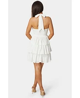 Bebe Women's Tiered Eyelet Halter Dress