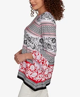 Ruby Rd. Petite Tropical Motif Stripe Puff Print Knit Top
