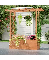 Raised Garden Bed Elevated Planter Box with Trellis and Hanging Roof