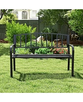 Outdoor Garden Bench with Slatted Backrest and Curved Armrests