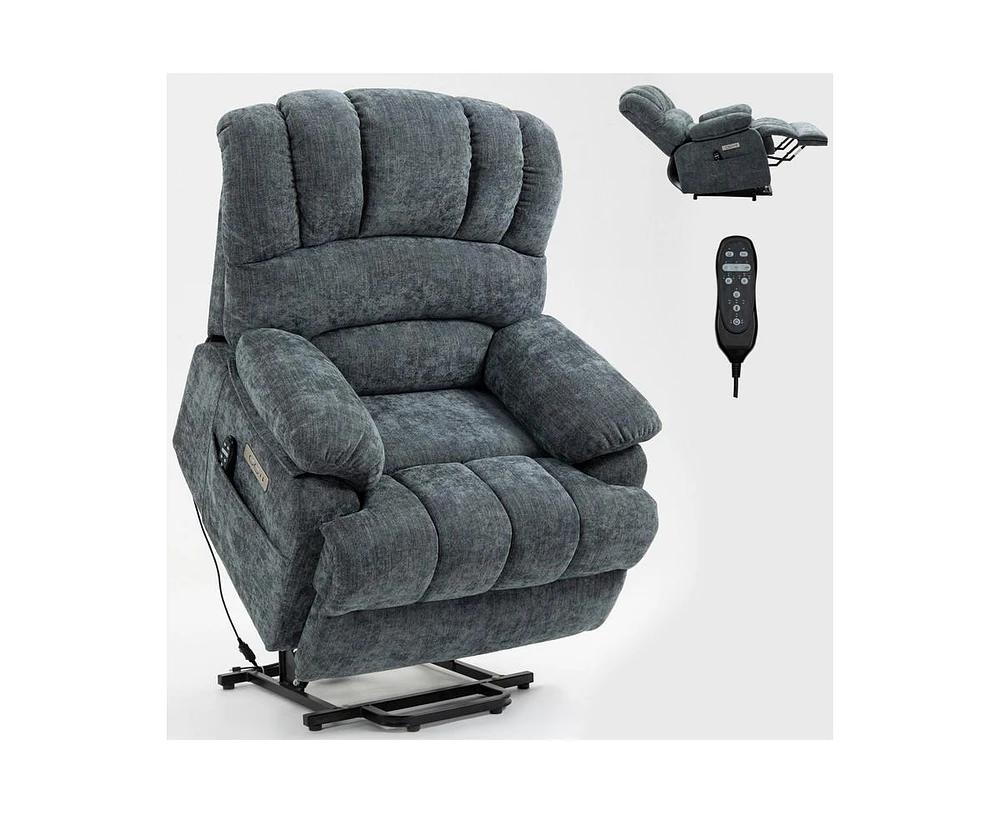 Casainc 23"W Seat High-Back Chenille Power Lift Recliner Chair with 8-Point Vibration Massage and Lumbar Heating