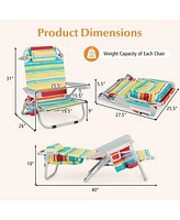 Foldable Backpack Beach Chair with Cup Holder and Storage Pockets Set of 2