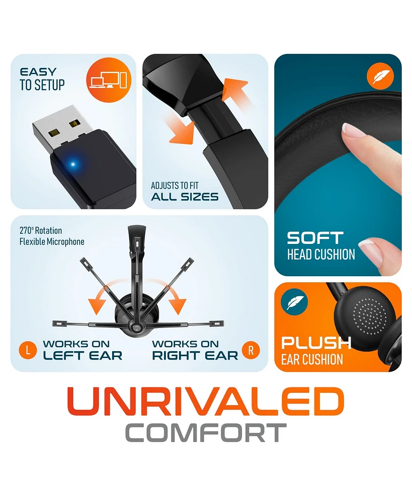 Delton 35X Noise Cancelling 2-Earpiece Computer Headset w/ Auto Pairing Usb Dongle and Charging Dock